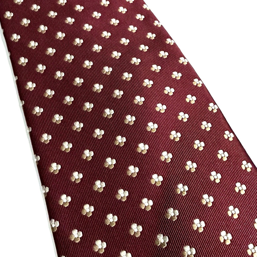 Jacquard Silk Necktie Tie Men 58" Woven Red Gold Floral Print Roundtree & Yorke